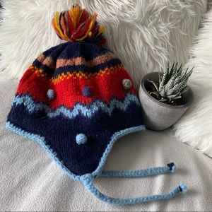 100% Wool Made in Ecuador Earflap Pompom Hat